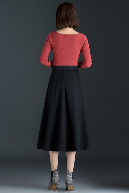 Gray Polyester Mid Calf A-Line Skirt - High Waist Winter Style CYM318