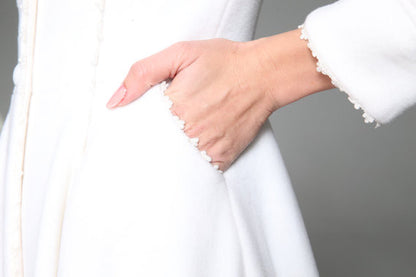 Elegant White Wool Coat – Handmade Vintage Bridal Winter Overcoat | Xiaolizi 1418