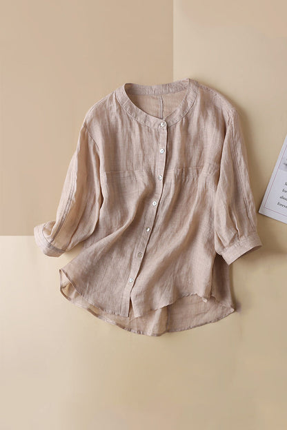 Simple Thin New Summer Women Linen Shirt 3598