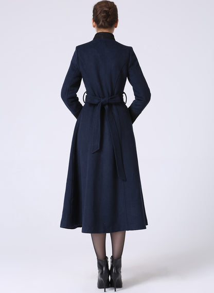 Handmade Wool Coat – Vintage Mandarin Collar Winter Maxi Overcoat 1061