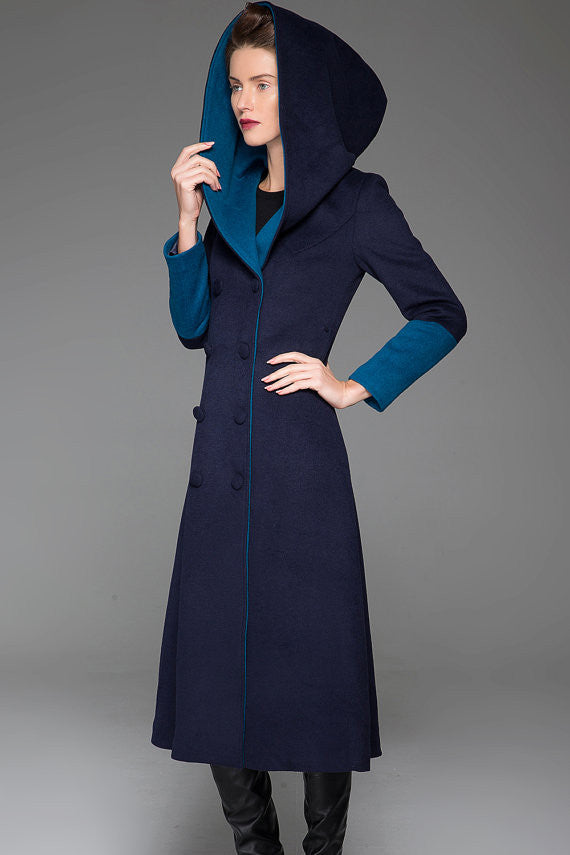 Navy hooded coat online womens