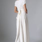Timeless fit and flare white prom linen dress 0959#