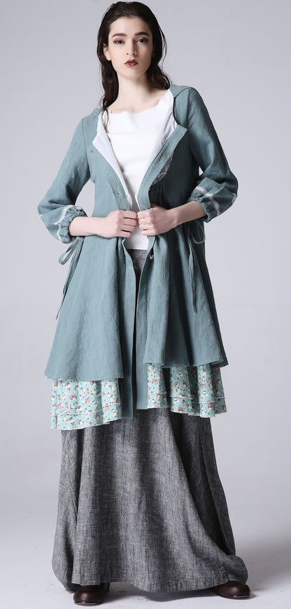 Women’s Handmade Linen Maxi Skirt – Gray Asymmetrical Flowy Long Skirt | Xiaolizi 1187