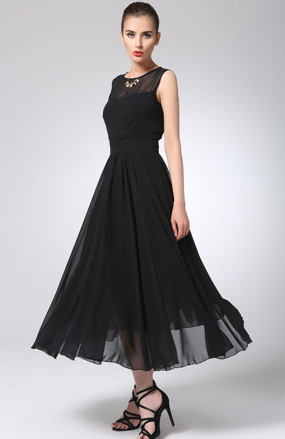 Black prom dress maxi chiffon dress long women dress 1238#