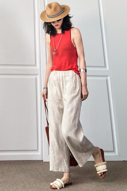 Women Cotton Linen Loose Wide Leg Pants 3496