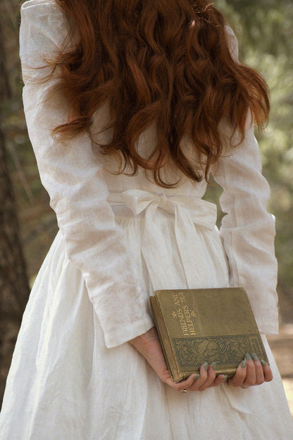 Summer White Cottagecore Linen Midi dress 3448#