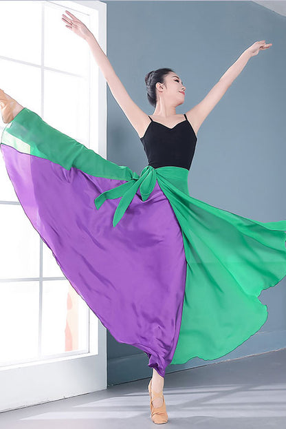 Green and Purple Chiffon Wrap Skirt - Reversible Big Swing 2932