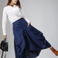 Irregular blue skirt casual linen dress woman maxi skirt custom made (824)