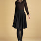 Black wool pleated midi skirt for women 0442#