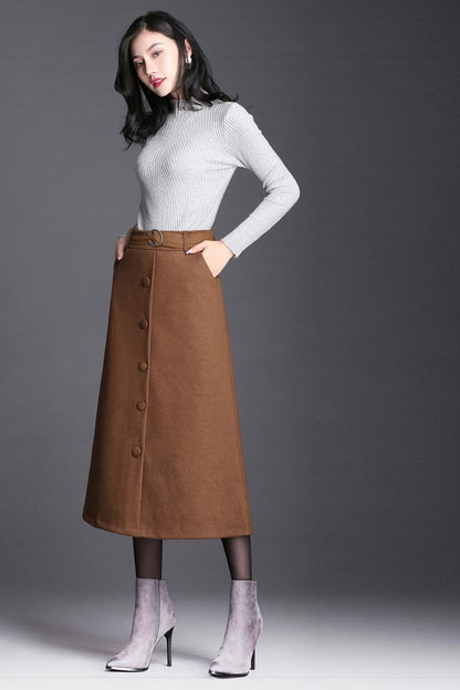 Black Polyester A-Line Midi Skirt - High Waist Winter Elegance S028