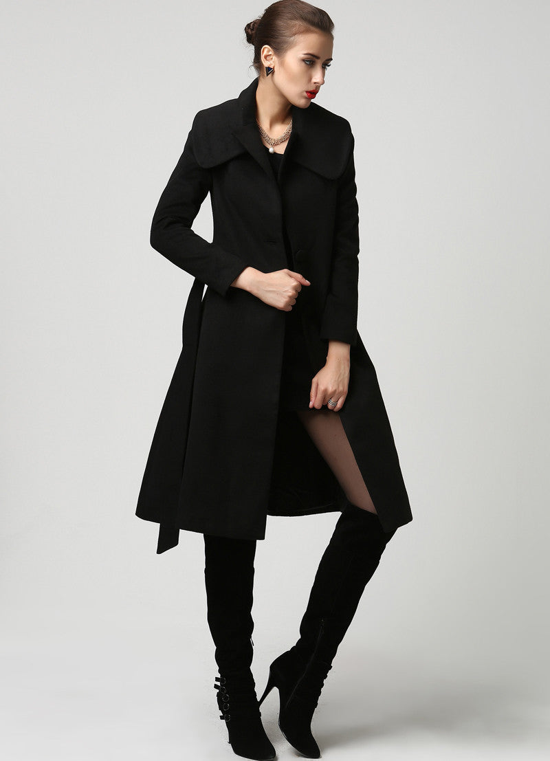 Black wool coat 1103#