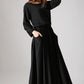 Black dress woman maxi linen dress long sleeve dress custom made casual dress 835#