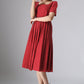 white and red polka dot linen dress,  50S womens swing dress 0974#