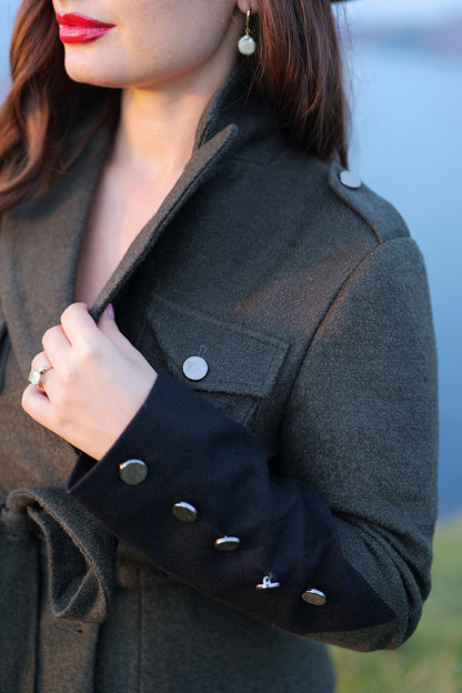Handmade Army Green Wool Jacket – Vintage Military Short Coat with Belt | Xiaolizi 3910