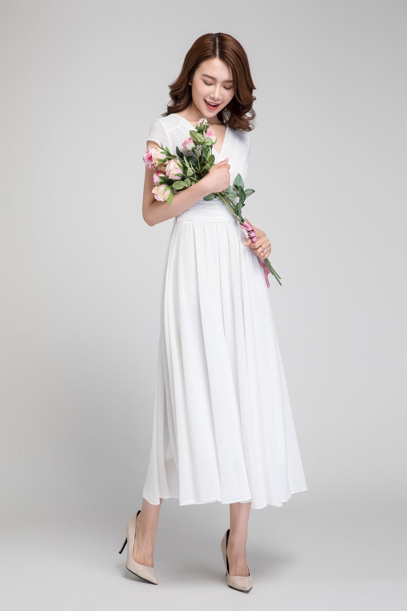 White empire waist fit and flare dress 1877 - XS (US 0) / White White empire waist fit and flare dress 1877 - XS (US 0) / White