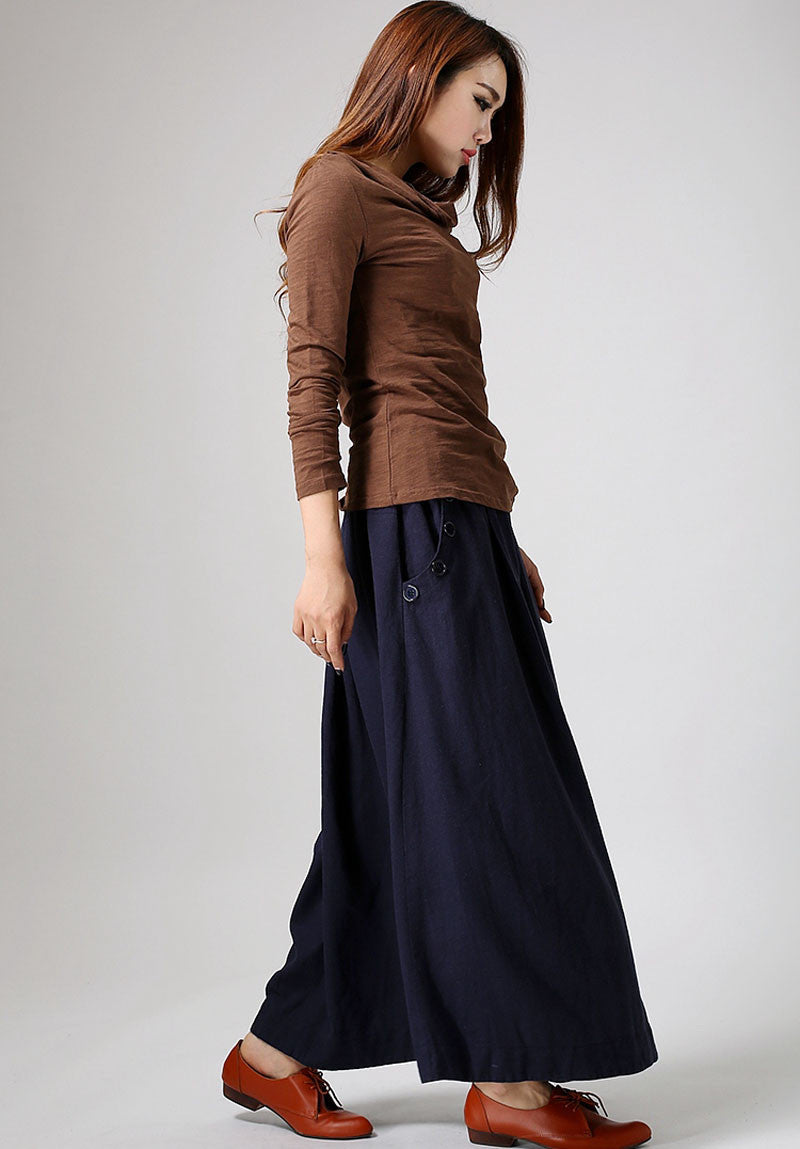 Blue linen skirt maxi skirt women long skirt (900)