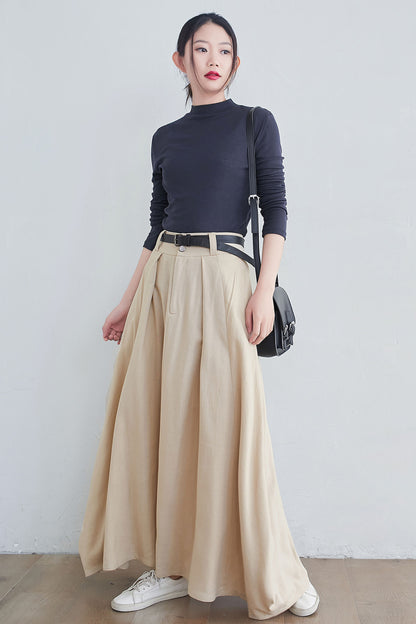 Beige Women Maxi Linen Skirt 254601#