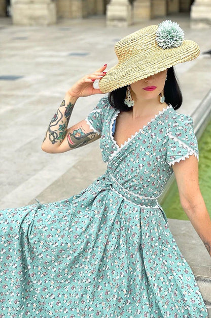 Vintage Floral Linen Cotton Maxi Dress – Women’s 1950s Inspired Prom & Bridesmaid Dress 0665