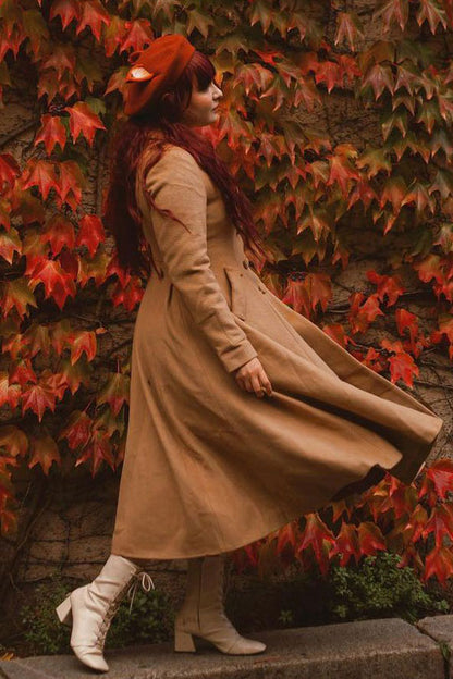 Camel Wool A-Line Coat - Double Breasted Fit & Flare 2468
