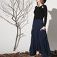 Dark blue linen skirt maxi skirt women skirt 1157#