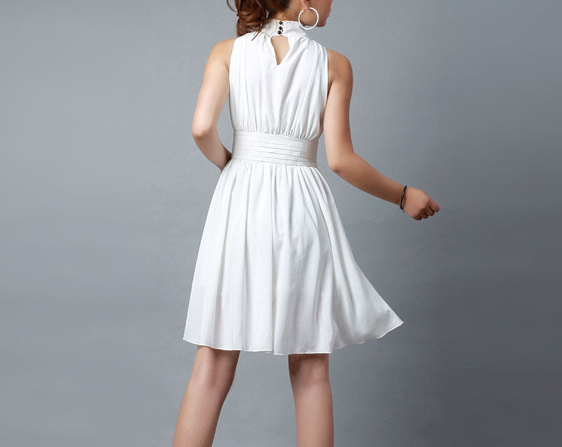 Mini dress women's white chiffon dress bridesmaid dress in summer (0193)