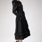 Black Ruffles Coat - Long Wool Maxi Hooded Coat with Circular Hemline - Made to Measure 0713#