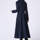 Long Blue Winter wool Coat with big collar 1054#