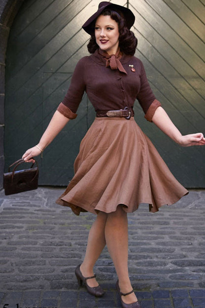 Wool Blend A-Line Skirt – Classic High Waist Midi Skirt with Pockets 1633