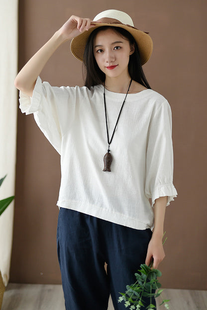 Princess sleeve round collar top for women J009-26