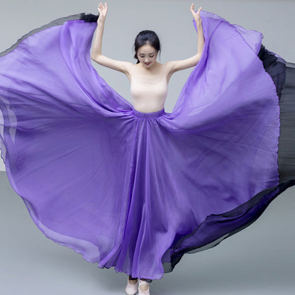 Purple Chiffon Reversible Big Swing Skirt - High Waist Elastic Waistband 2929