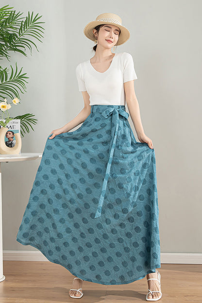 Light Blue Tencel Blend Maxi Skirt - High Waisted Circle Silhouette 4200