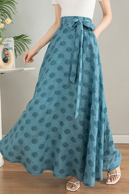 Light Blue Tencel Blend Maxi Skirt - High Waisted Circle Silhouette 4200