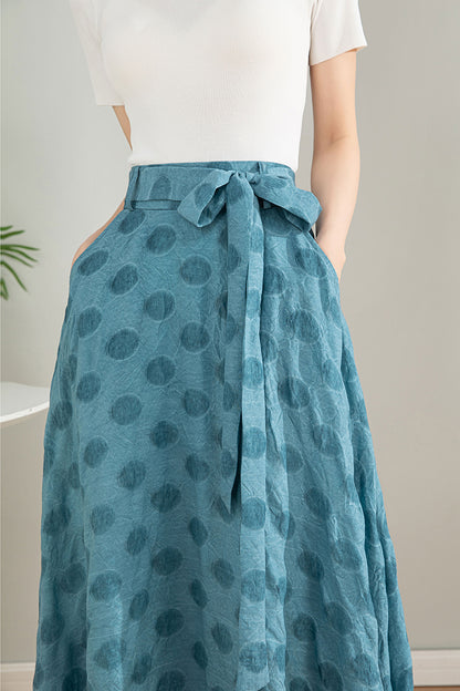 Light Blue Tencel Blend Maxi Skirt - High Waisted Circle Silhouette 4200