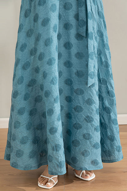 Light Blue Tencel Blend Maxi Skirt - High Waisted Circle Silhouette 4200