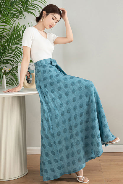 Light Blue Tencel Blend Maxi Skirt - High Waisted Circle Silhouette 4200