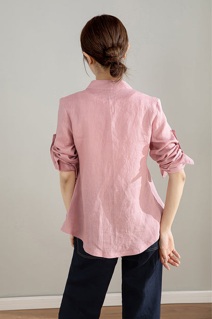 Long Sleeve Pink Linen Shirt 4204