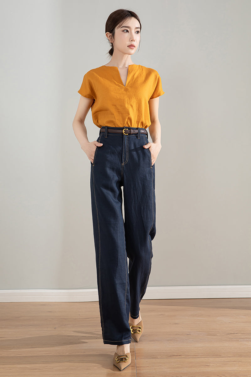 Dark Blue High Waist Pants 4205