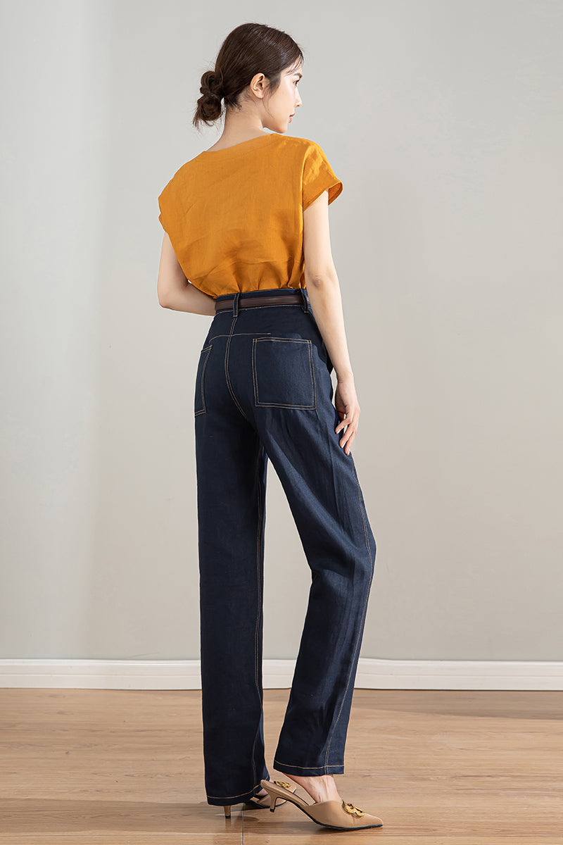 Dark Blue High Waist Pants 4205