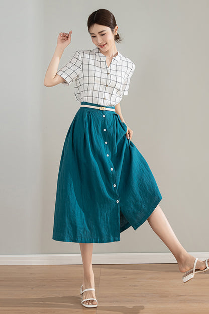 Xiaolizi Vintage-Inspired Linen Cotton Button-Front Midi Skirt - Spring to Autumn 4214