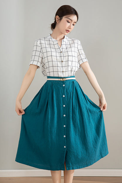 Xiaolizi Vintage-Inspired Linen Cotton Button-Front Midi Skirt - Spring to Autumn 4214