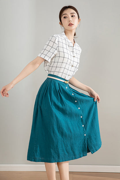 Xiaolizi Vintage-Inspired Linen Cotton Button-Front Midi Skirt - Spring to Autumn 4214
