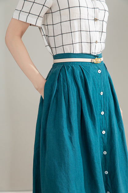 Xiaolizi Vintage-Inspired Linen Cotton Button-Front Midi Skirt - Spring to Autumn 4214