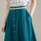 Blue Button Front Linen Skirt 4214