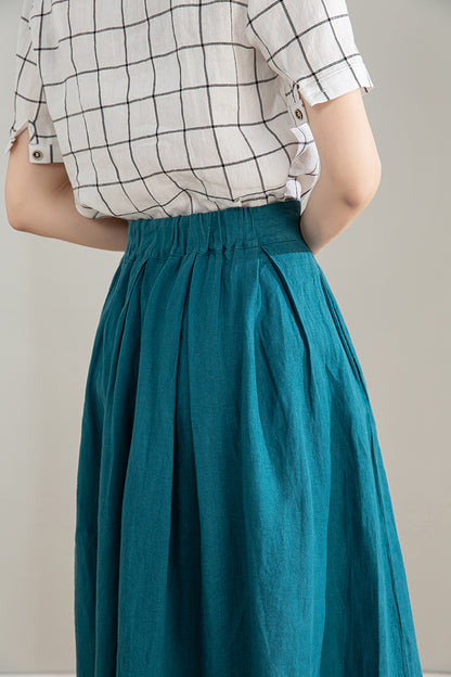 Xiaolizi Vintage-Inspired Linen Cotton Button-Front Midi Skirt - Spring to Autumn 4214
