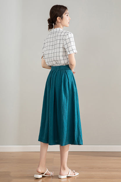 Xiaolizi Vintage-Inspired Linen Cotton Button-Front Midi Skirt - Spring to Autumn 4214