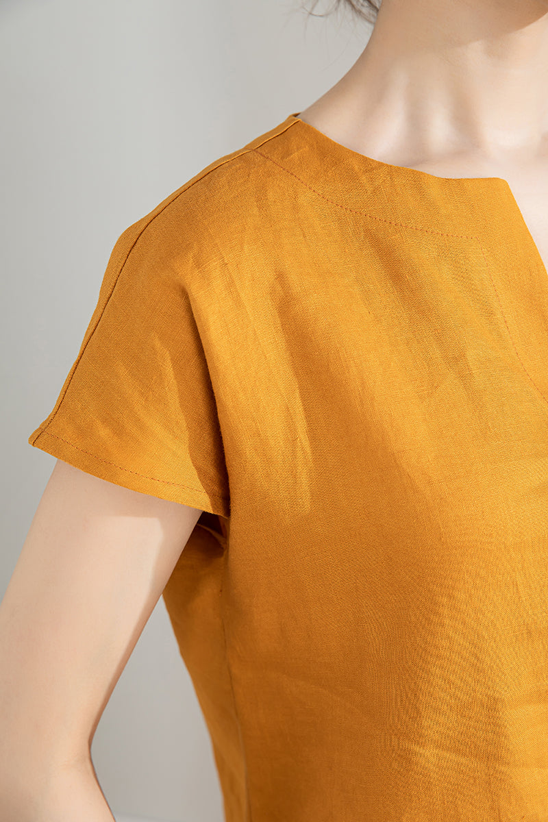 Yellow Short Sleeve Linen Shirt 4207