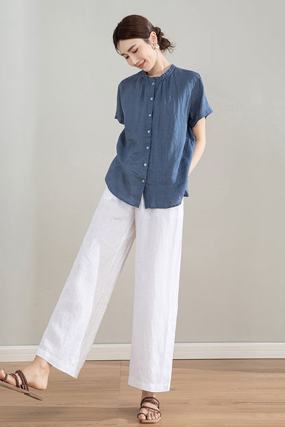 Blue Vintage Handmade Linen Tops 4208