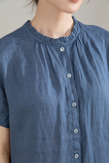 Blue Vintage Handmade Linen Tops 4208