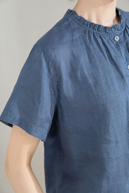 Blue Vintage Handmade Linen Tops 4208