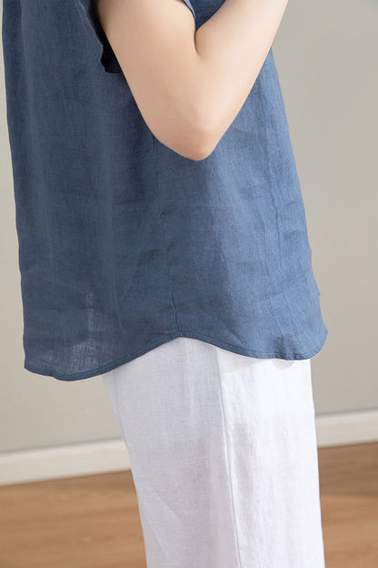Blue Vintage Handmade Linen Tops 4208